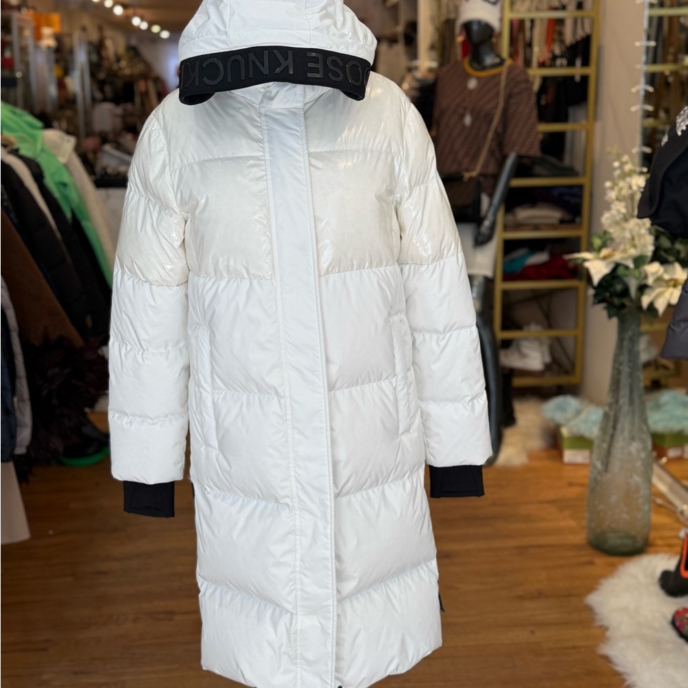 Moose Knuckles “Power Puff” Long Down Coat -White /Silver -size S/P